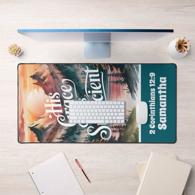 Personalised His Grace is Sufficient Christian Desk Mat (Office 1)