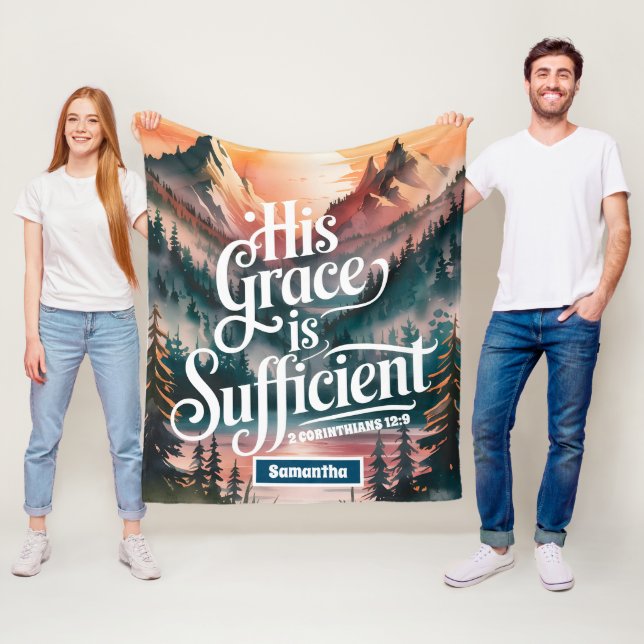 Personalised His Grace is Sufficient Christian Fleece Blanket (In Situ)