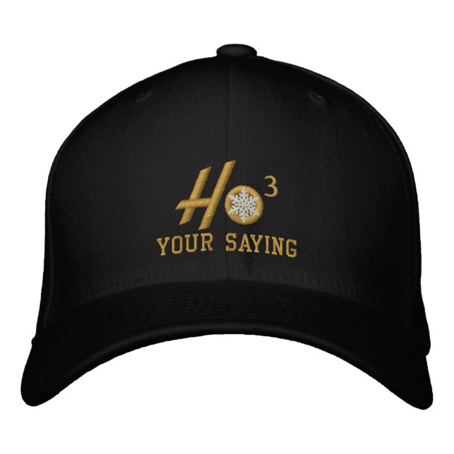 Personalised Ho Ho Ho Snowflake Golden Embroidered Hat (Front)