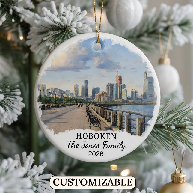 Personalised Hoboken Ornament, Custom New Jersey Ceramic Tree Decoration (Creator Uploaded)