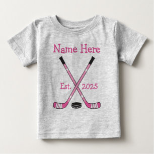 Personalised Hockey Baby Girl Name Year Born Pink T-Shirt