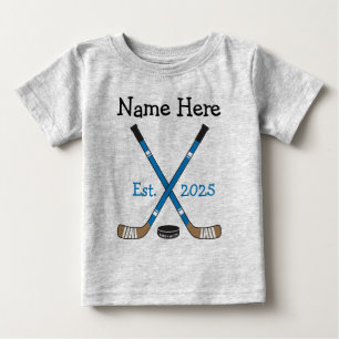 Personalised Hockey Baby Name Birth Year Born Blue T-Shirt