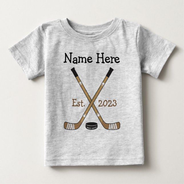 Personalised Hockey Baby Name Birth Year Born T-Shirt (Front)