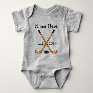 Personalised Hockey Baby Name Year Born Orange Baby Bodysuit