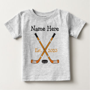 Personalised Hockey Baby Name Year Born Orange Baby T-Shirt