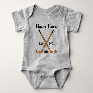 Personalised Hockey Baby Name Year Born Orange Bodysuit