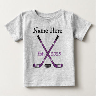 Personalised Hockey Baby Name Year Born Purple T-Shirt