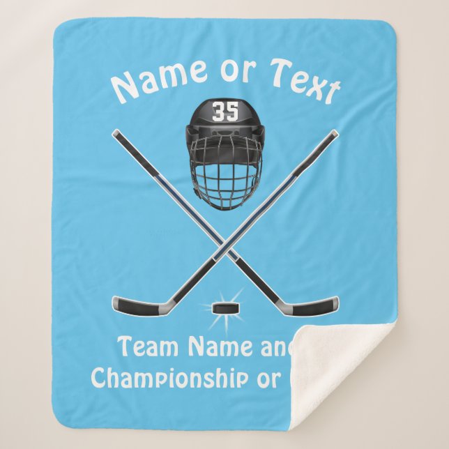 Personalised Hockey Blanket, Your COLORS and TEXT Sherpa Blanket (Front)