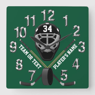 Personalised Hockey Clock, Your COLORS and TEXT Square Wall Clock