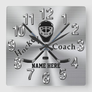 Personalised Hockey Coach Gifts with Name or Text Square Wall Clock