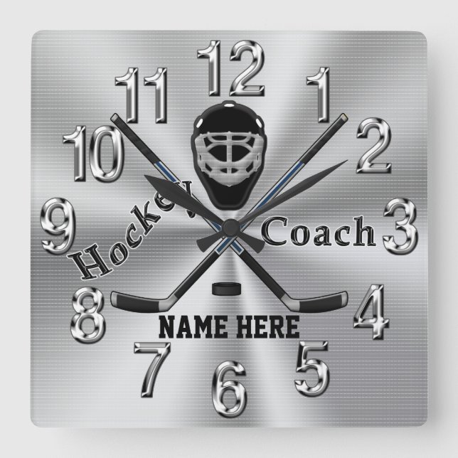 Personalised Hockey Coach Gifts with Name or Text Square Wall Clock (Front)