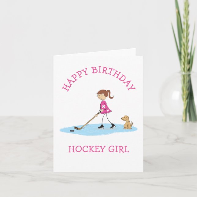 Personalised Hockey Girl Cartoon Happy Birthday Card (Front)