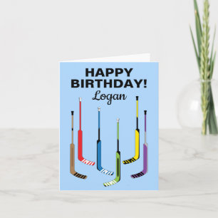 Personalised Hockey Goalie Birthday Hockey Sticks Card