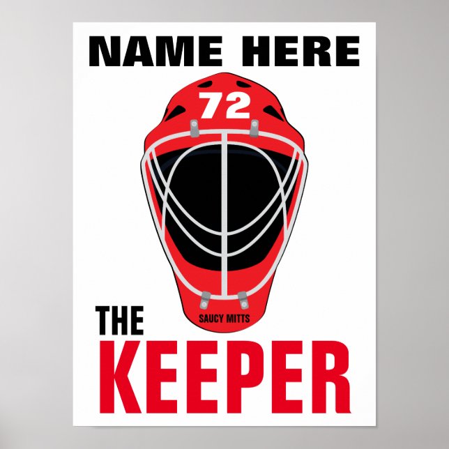 Personalised Hockey Goalie Mask Keeper Name Number Poster (Front)