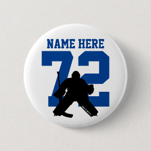 Personalised Hockey Goalie Name Number Blue flare 6 Cm Round Badge
