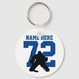 Personalised Hockey Goalie Name Number blue Key Ring
