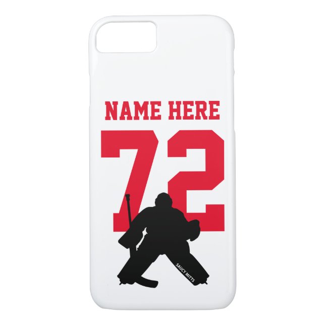 Personalised Hockey Goalie Name Number Red Case-Mate iPhone Case (Back)