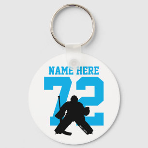 Personalised Hockey Goalie Name Number turquoise Key Ring