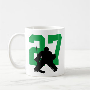 Personalised Hockey Goalie Player Number Green Coffee Mug