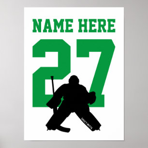 Personalised Hockey Goalie Player Number Green Poster