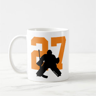Personalised Hockey Goalie Player Number Orange Coffee Mug