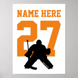 Personalised Hockey Goalie Player Number Orange Poster