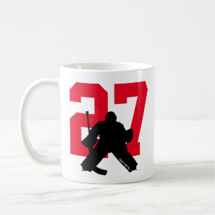 Personalised Hockey Goalie Player Number Red Coffee Mug