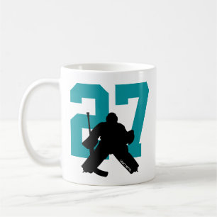Personalised Hockey Goalie Player Number Teal Coffee Mug