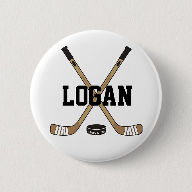 Personalised Hockey Name Hockey Pinback Flare 6 Cm Round Badge (Front)
