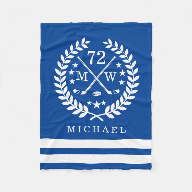 Personalised Hockey Player All Star Blue Fleece Blanket (Front)