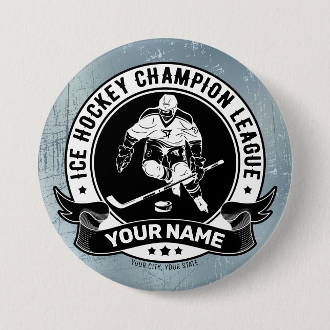 Personalised Hockey Player Ice Rink Team Athlete 7.5 Cm Round Badge (Front)