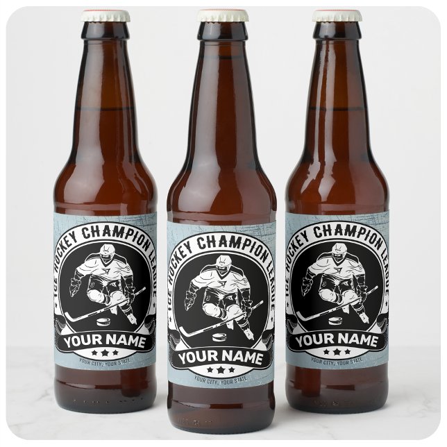 Personalised Hockey Player Ice Rink Team Athlete Beer Bottle Label (Creator Uploaded)