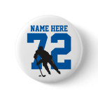 Personalised Hockey Player Name Number blu Pinback