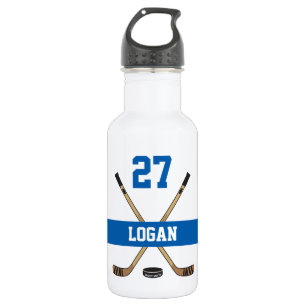 Personalised Hockey Player Name Number Blue 532 Ml Water Bottle