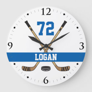 Personalised Hockey Player Name Number Blue Large Clock