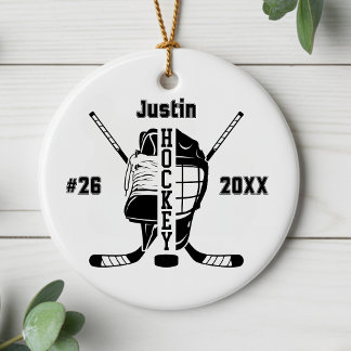 Personalised Hockey Player Name Number Christmas Ceramic Tree Decoration