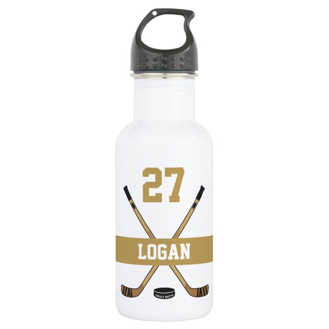Personalised Hockey Player Name Number Golden 532 Ml Water Bottle (Front)