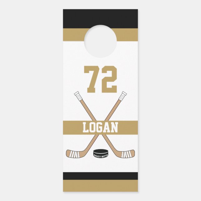 Personalised Hockey Player Name Number Golden Room Door Hanger (Front)