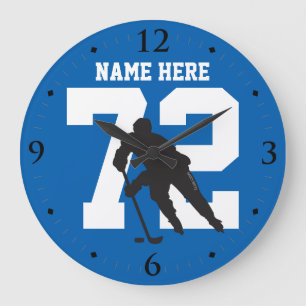 Personalised Hockey Player Name Number on Blue Large Clock