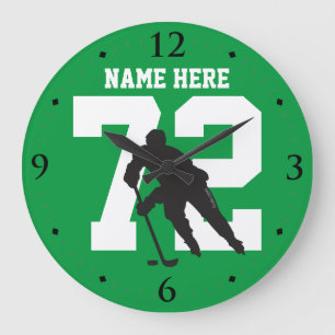 Personalised Hockey Player Name Number on green Large Clock