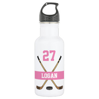 Personalised Hockey Player Name Number Pink Girls 532 Ml Water Bottle