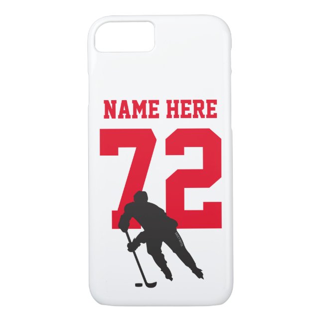 Personalised Hockey Player Name Number red black Case-Mate iPhone Case (Back)