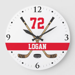Personalised Hockey Player Name Number Red Large Clock
