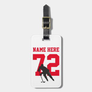 Personalised Hockey Player Name Number red Luggage Tag