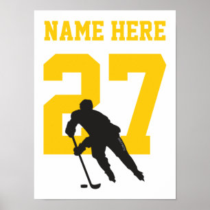 Personalised Hockey Player Number Black and Gold Poster
