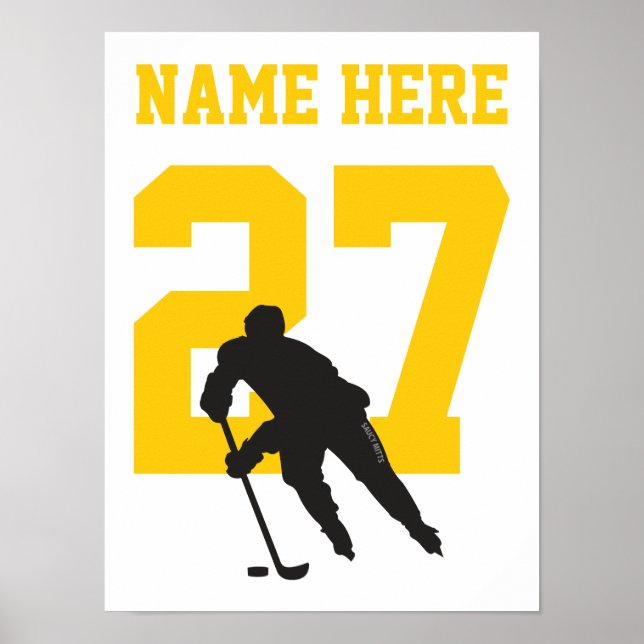 Personalised Hockey Player Number Black and Gold Poster (Front)