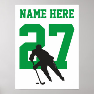 Personalised Hockey Player Number Green Poster