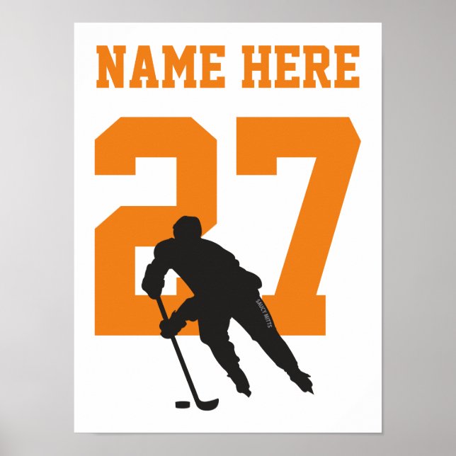 Personalised Hockey Player Number Orange Poster (Front)