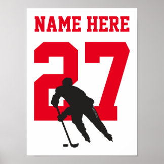 Personalised Hockey Player Number Red Poster