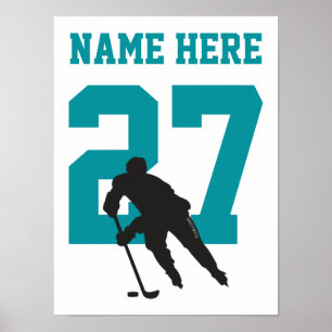 Personalised Hockey Player Number Teal Poster